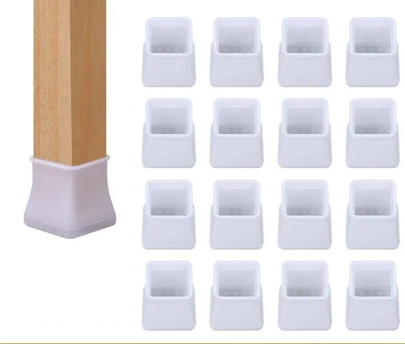16 protetores de silicone para pés de cadeiras, protetores de piso, protetore quadrados para pés de móveis (Branco Quadrado)
