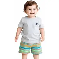 Infantil - Conjunto Menino Básico e Listras Alphabeto Cinza