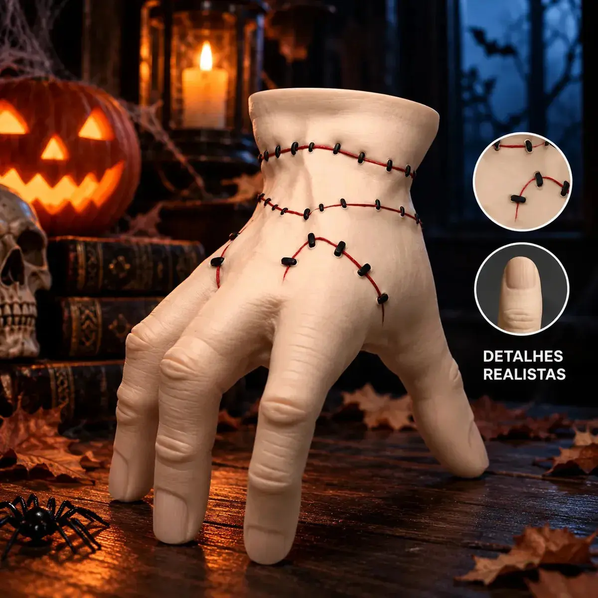 Mãozinha Família Addams Wandinha Mão Decoração de Halloween Festa Dia Das Bruxas Terror Fantasia Vandinha Cabelo Maluco - Dravonix