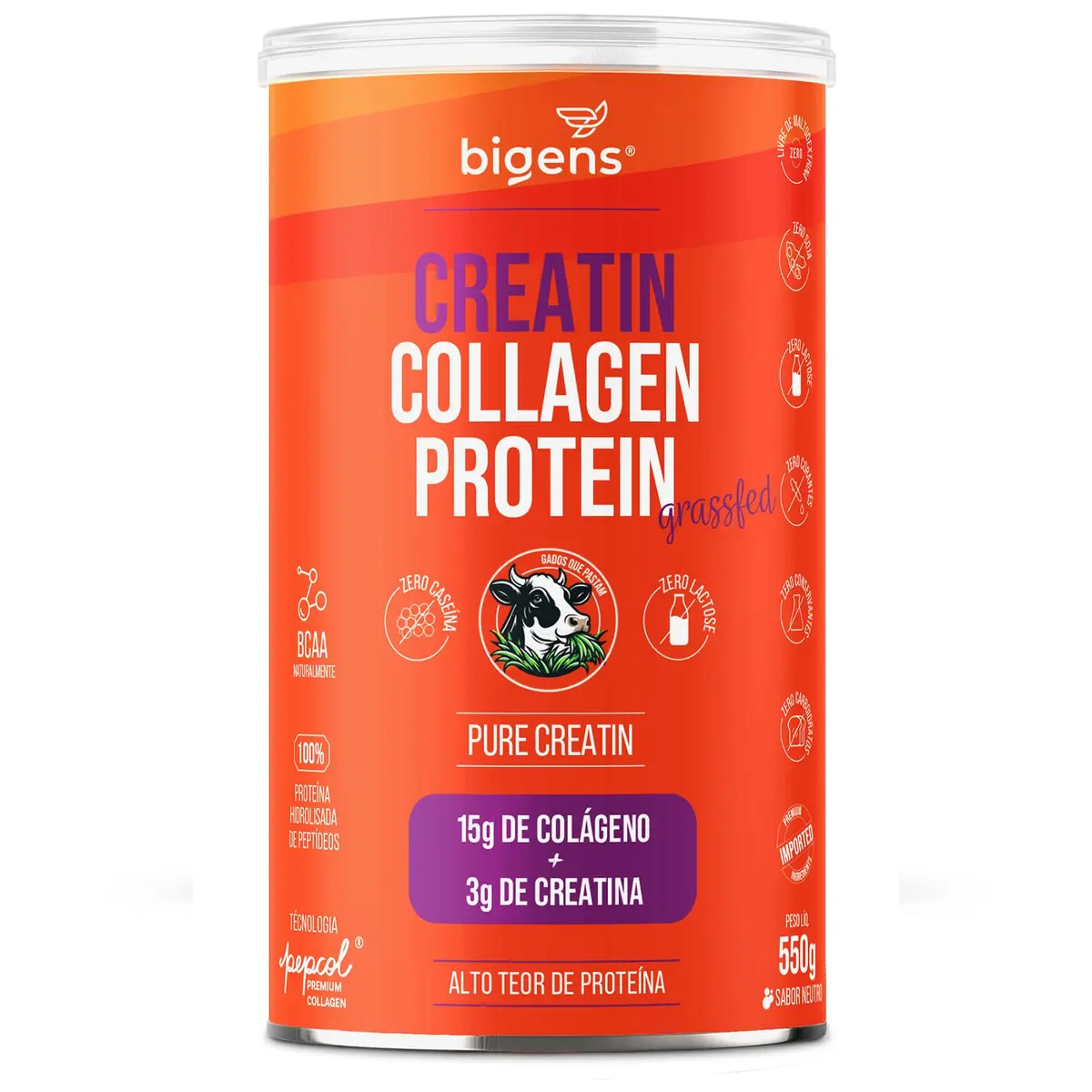 Bigens Creatin Collagen Protein Grass Fed, Sabor Neutro, 550g