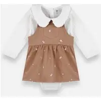 conjunto curto infantil de algodão com bordado floral marrom
