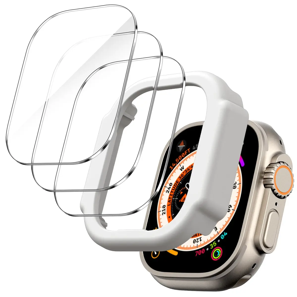 JETech Protetor de Tela para Apple Watch Ultra 4/3/2/1 49mm, 3 Unidades | Proteção de Película de Vidro Temperado, HD Transparente, Estrutura de Instalação Rápida, Design Antirriscos