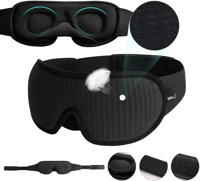Máscara De Dormir 3D Acolchoada Tapa Olhos Bloqueia 100% A Luz Com Alça Ajustável Sono Profundo Rejuvenescedor Para Insônia Enxaqueca Viagens Na Cor Preta