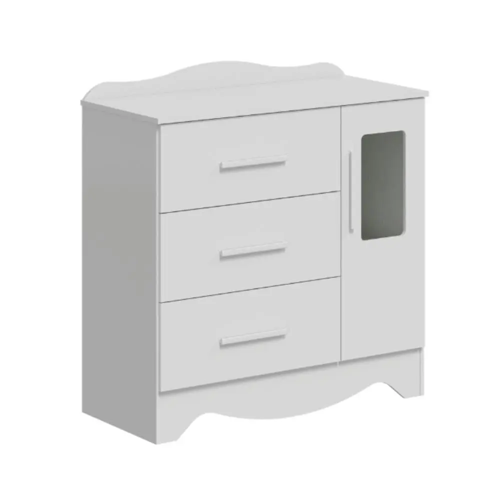 Cômoda Infantil Clara Peroba em MDF Branco 3 Gavetas 1 Porta - 1