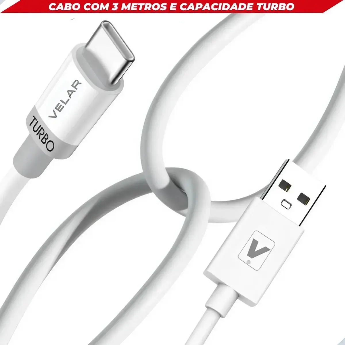 Cabo Usb Carregador Celular USB 3 Metros Turbo 4.0 Branco thumbnail 2