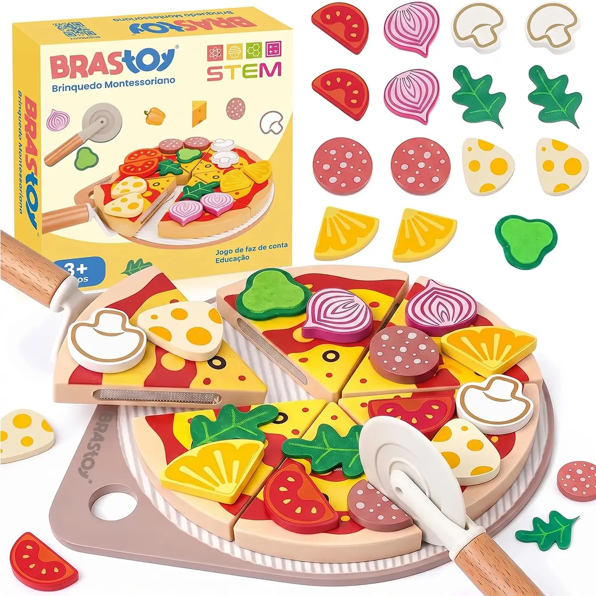 Brinquedo Comidinha Faz de Conta, Conjunto Pizza Madeira Cozinha Infantil | Conjunto de Cozinha de Faz-de-conta, Máquina de Café, Pizza, Pão e Ovo para Crianças 3-6 Anos