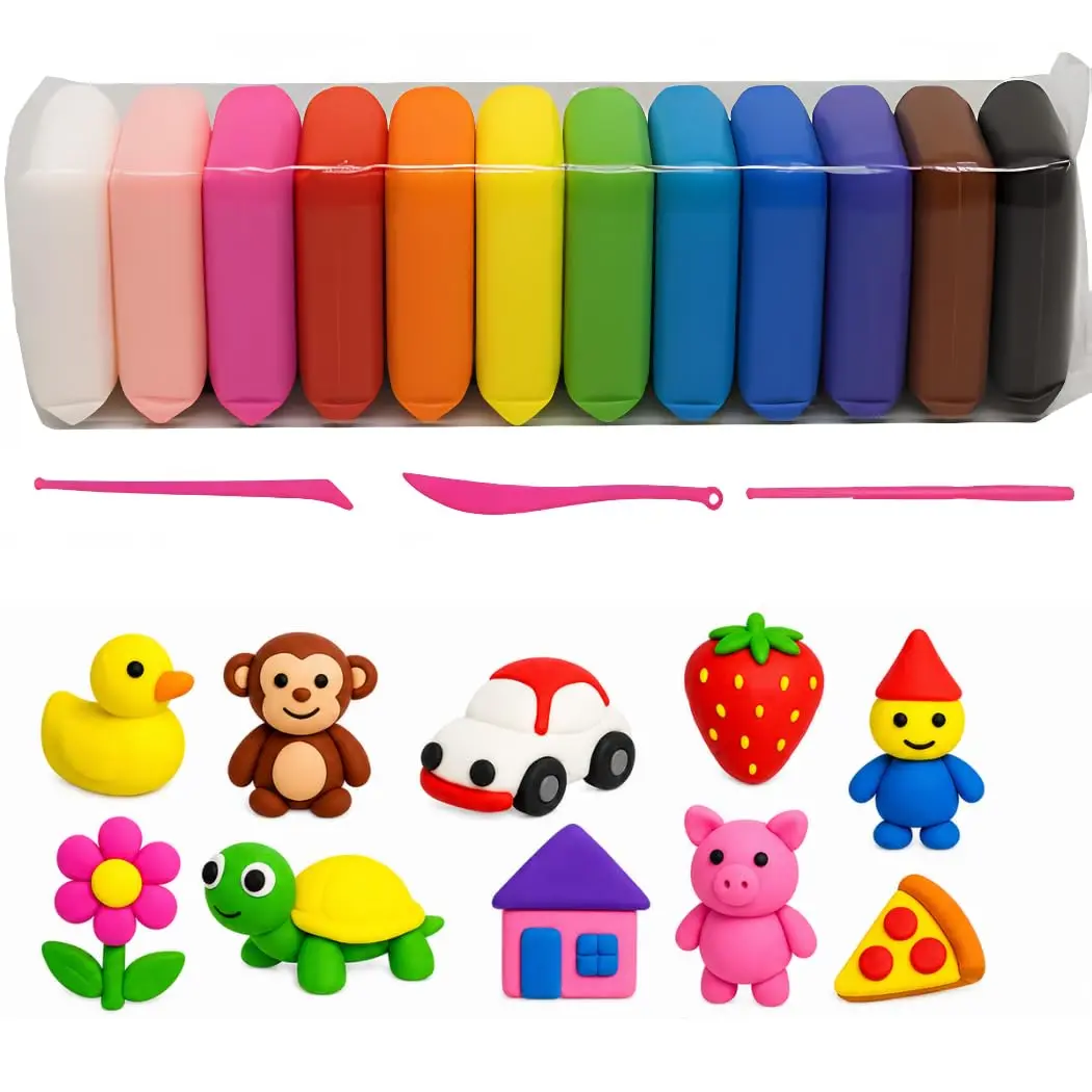 Massinha de Modelar EVA, 12 Cores Vibrantes, Mistura de Cores, não Gruda na Mão, com 3 Espátulas - 1