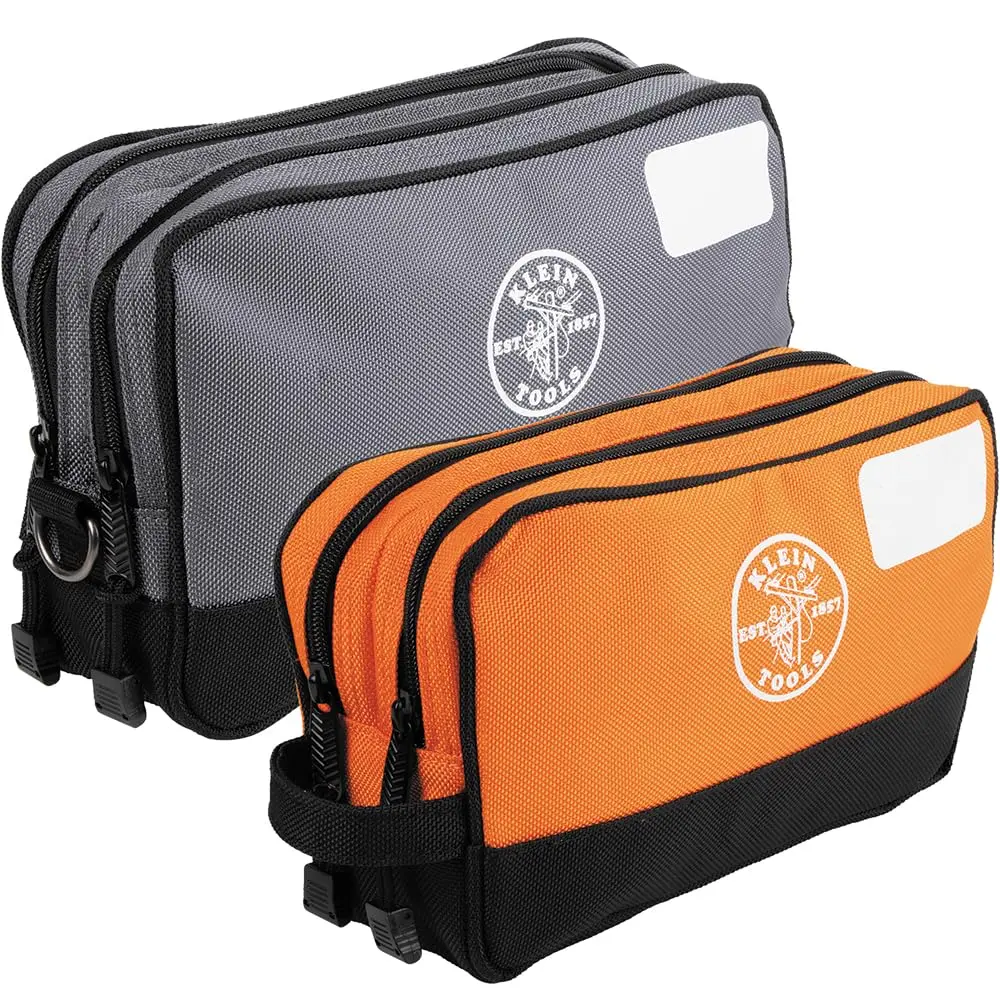 Klein Tools Conjunto de bolsas de ferramentas com zíper 55579, compartimentos duplos, sacos resistentes de 25 x 15 cm e 30 x 17 cm, organizador multiuso para ferramentas e artesanato, pacote com 2 - 1