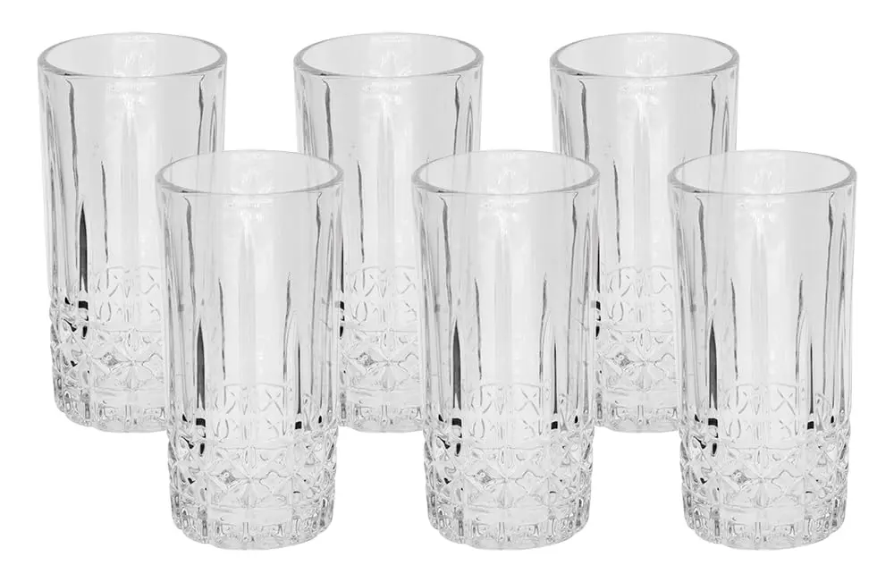Jogo de 6 Copos Long Drink Luita Vidro Texturizado - 350ml