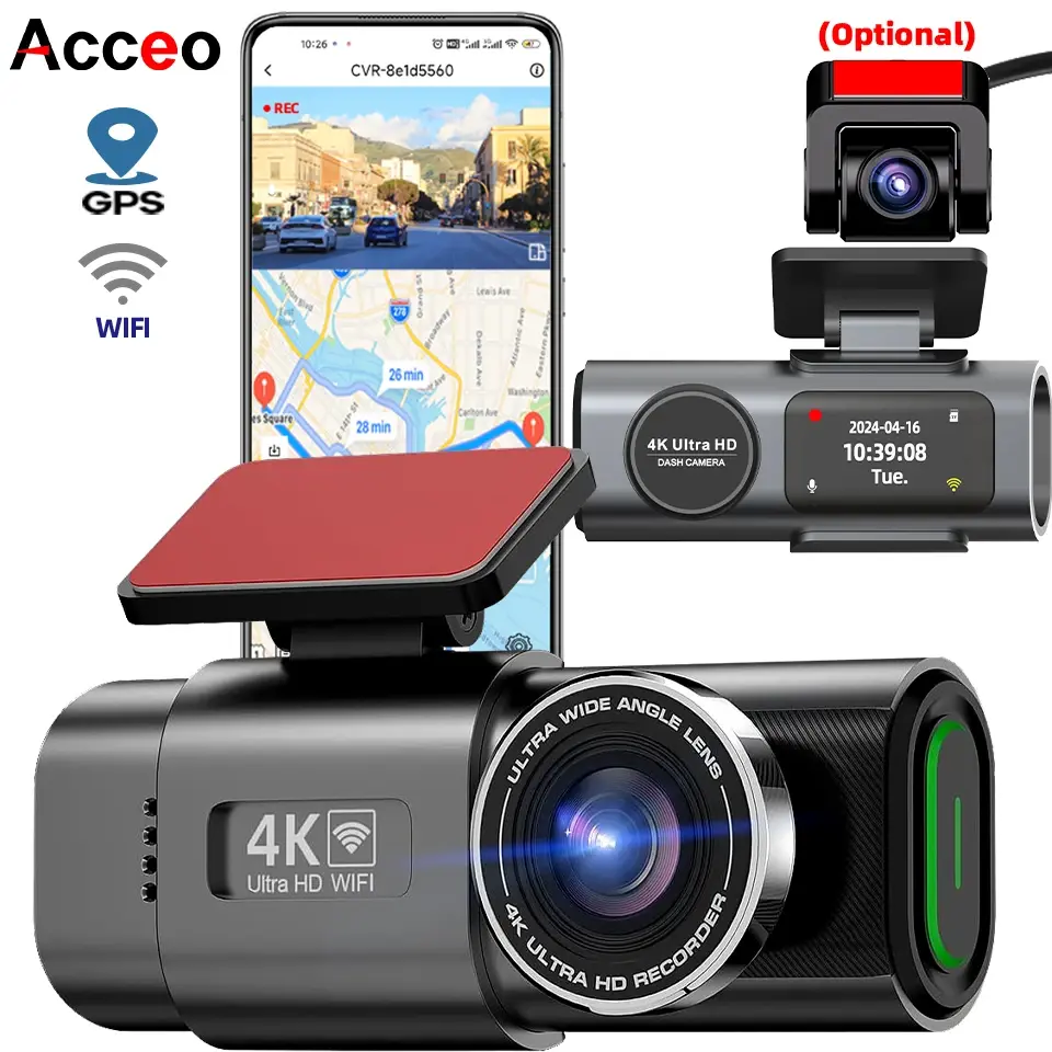 Dash Cam 4K UHD Gravação Câmera de carro DVR Visão noturna Gravador de vídeo Suporte Wi-Fi integrado GPS 24H Estacionamento - 1