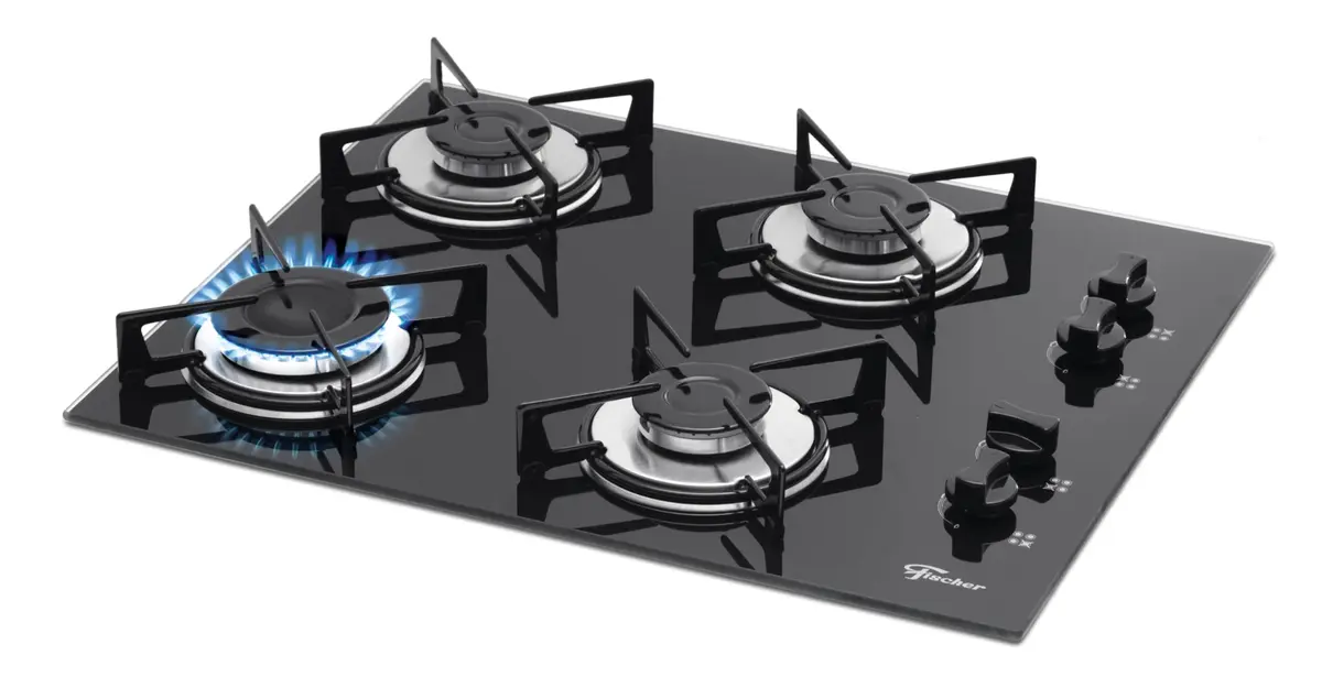 Fischer Cooktop Gás 4 Bocas Mesa Vidro Preta Bivolt 1519-5713 - 1