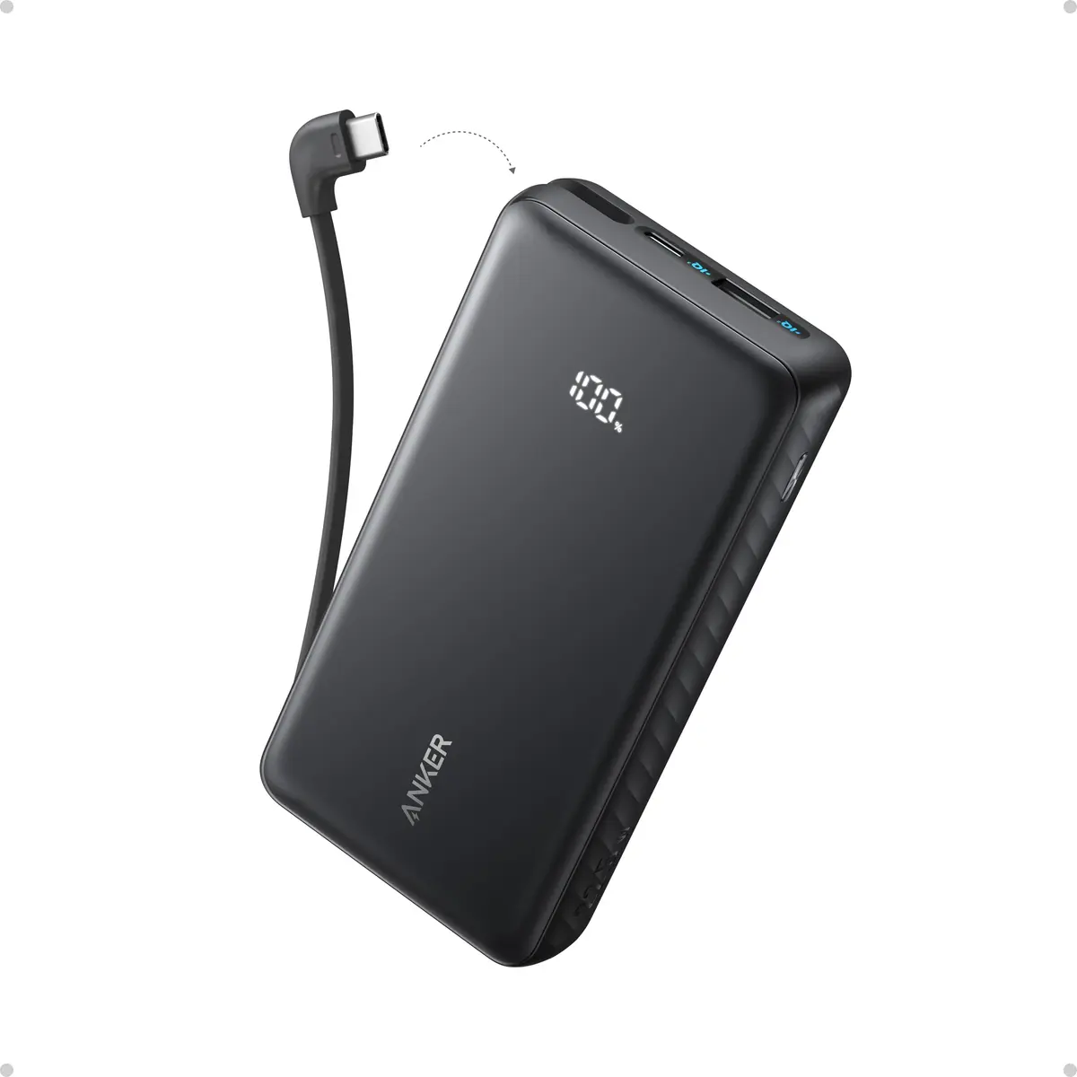 Anker Zolo Power Bank 20.000mAh, Carregador Portátil, Cabo USB-C Integrado | Carregamento Rápido, USB-C 22,5W PD, para iPhone 18/17/16/15, Samsung,Motorola, Xiaomi, iPad, Tablets, Preto, Certificação 3C