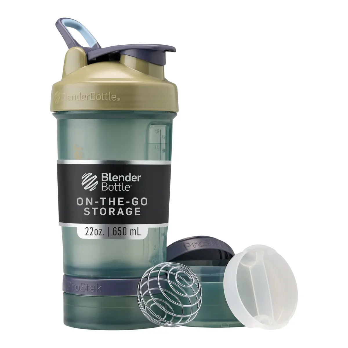 BlenderBottle Coqueteleira com organizador de comprimidos e armazenamento para proteína em pó, sistema clássico V2 ProStak, 623 g, caramelo