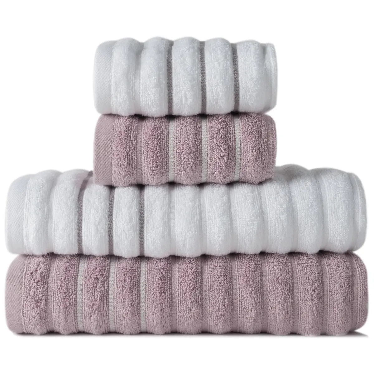 Kit com 4 Toalhas de Banho 100% Algodão Macia Felpuda e Alta Absorção (Rose e Branco)