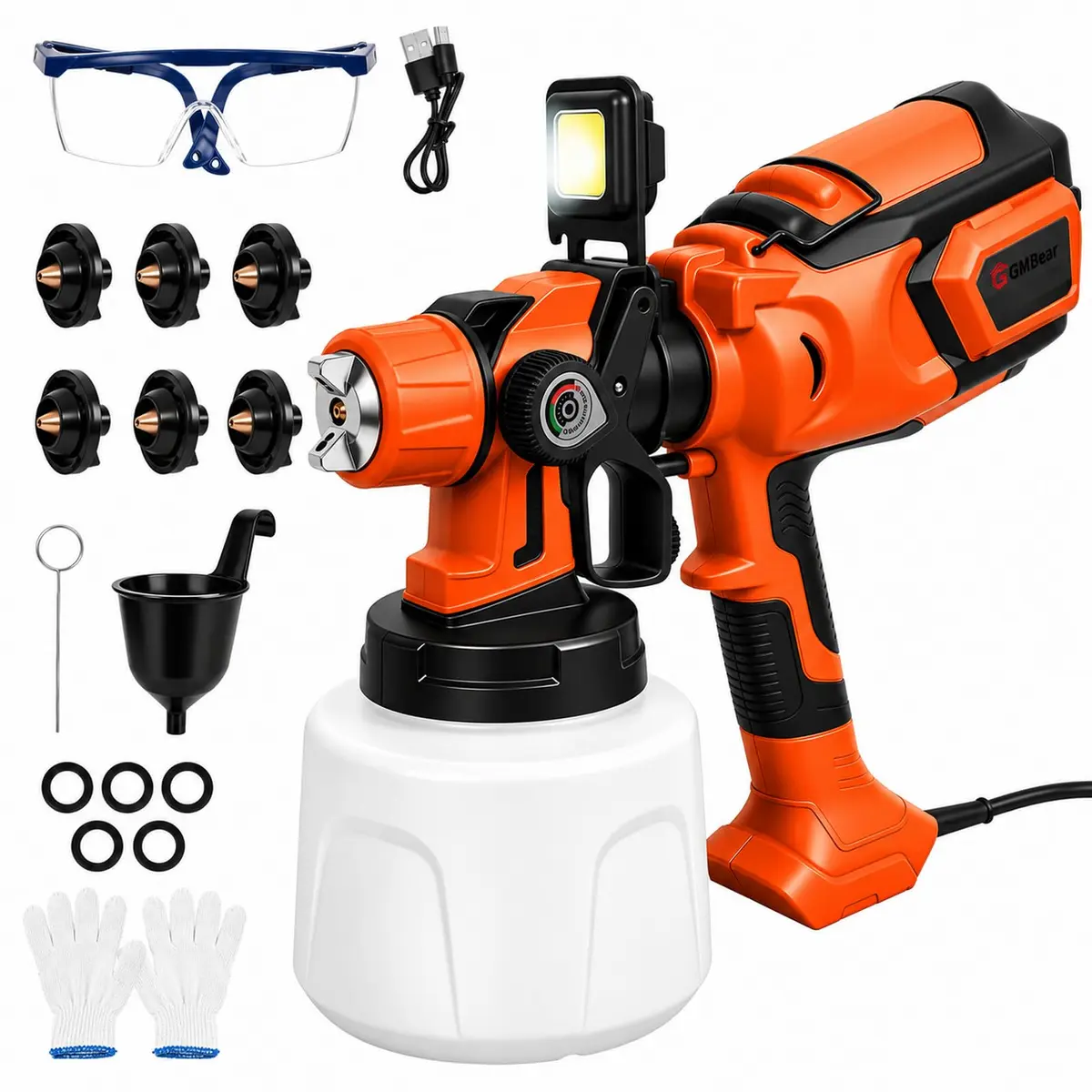 Pistola de Pintura Elétrica HVLP 850W com LED, Reservatório 1400ml, 6 Bicos de Latão e 3 Padrões de Spray, Pulverizador para Pintura de Parede, Móveis e Cercas, 110V - 1
