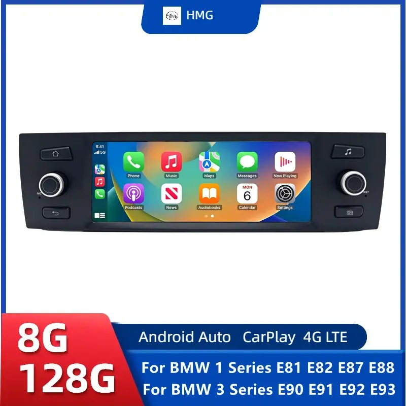 Rádio Automotivo com CarPlay e Android Auto sem fio para BMW Série 1 Série 3 E81 E82 E87 E88 E90 E91 E92 E93 Sistema Multimídia com Tela GPS - 1