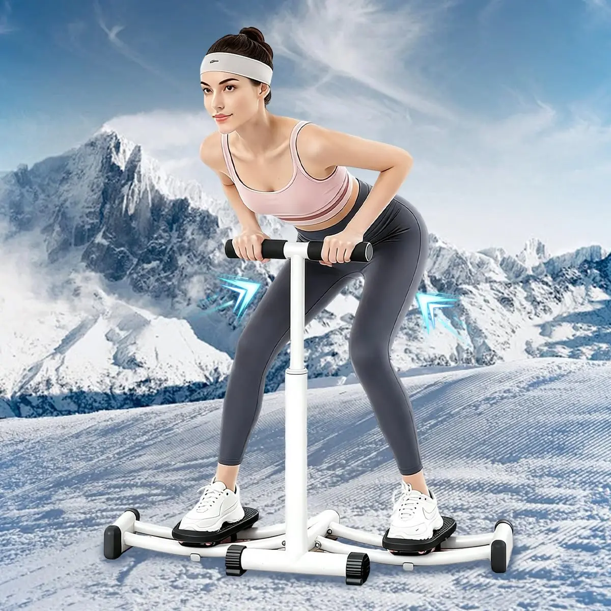 Máquina de Esqui Fitness, Simulador de Esqui Dobrável com Estrutura de Aço Carbono, Treinador de Pernas e Glúteos com Rolamentos Duplos, Pedais Antiderrapantes e Alça de Equilíbrio, Suporta 100kg - 1