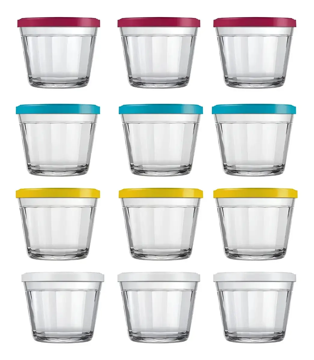 Tigela Pote Vidro Americano C/ Tampa 350ml - Kit 12 Unidades