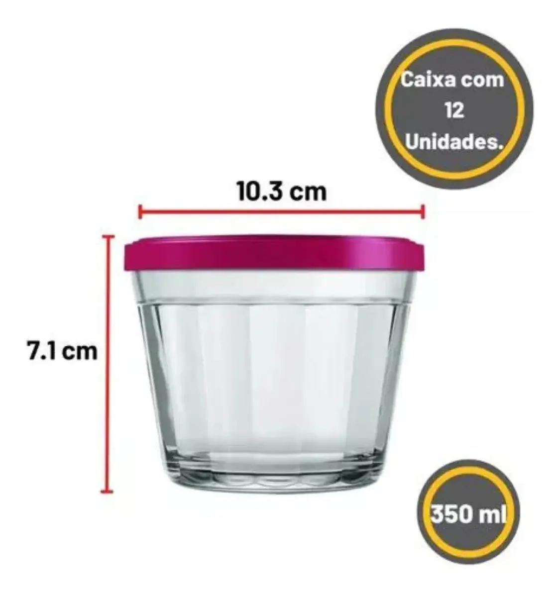 Tigela Pote Vidro Americano C/ Tampa 350ml - Kit 12 Unidades thumbnail 2