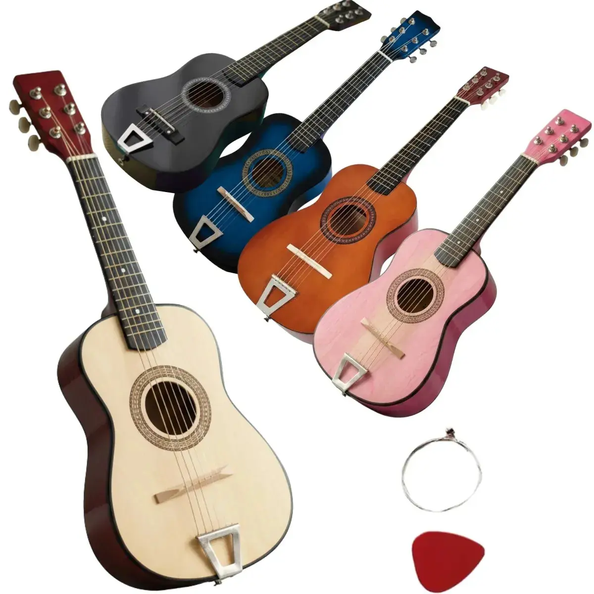 Mini Violão Infantil Brinquedo Madeira Cordas Em Aço Palheta Beje Hk9 - 1