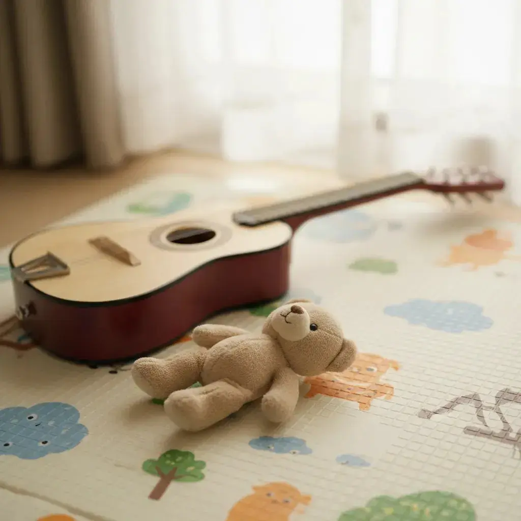 Mini Violão Infantil Brinquedo Madeira Cordas Em Aço Palheta Beje Hk9 thumbnail 4