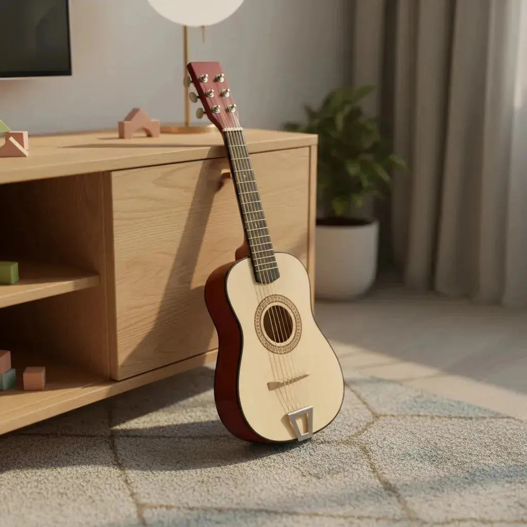 Mini Violão Infantil Brinquedo Madeira Cordas Em Aço Palheta Beje Hk9 thumbnail 9