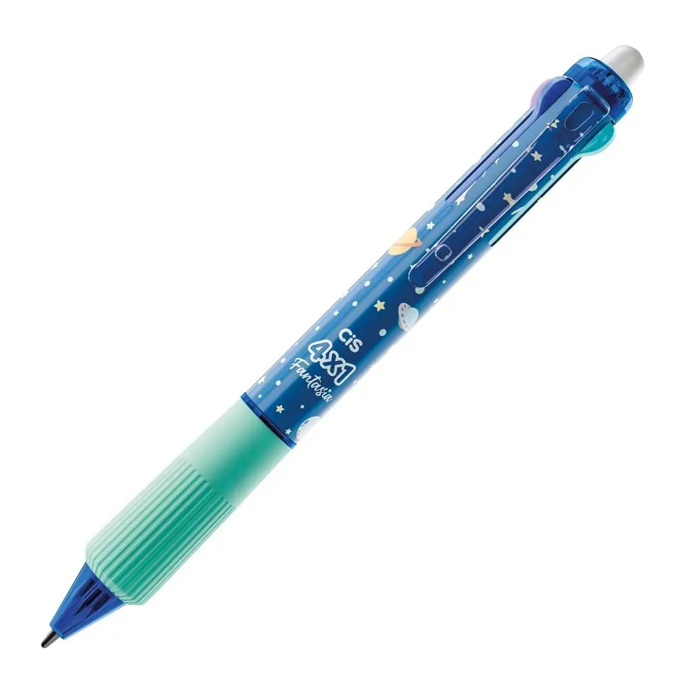 CIS 4X1 Fantasia Caneta Gel Apagável - 0.7mm - Space - Preta, Azul, Azul Claro, Roxa - Blister com 1 unidade