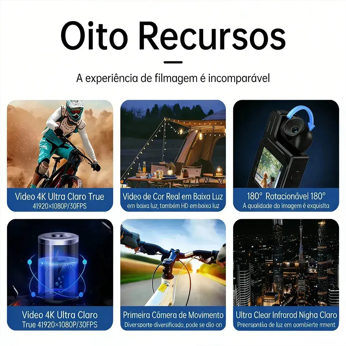 Câmera de Ação SPOETRY 4K Wi-Fi Com Lente Giratória e Visão Noturna thumbnail 8