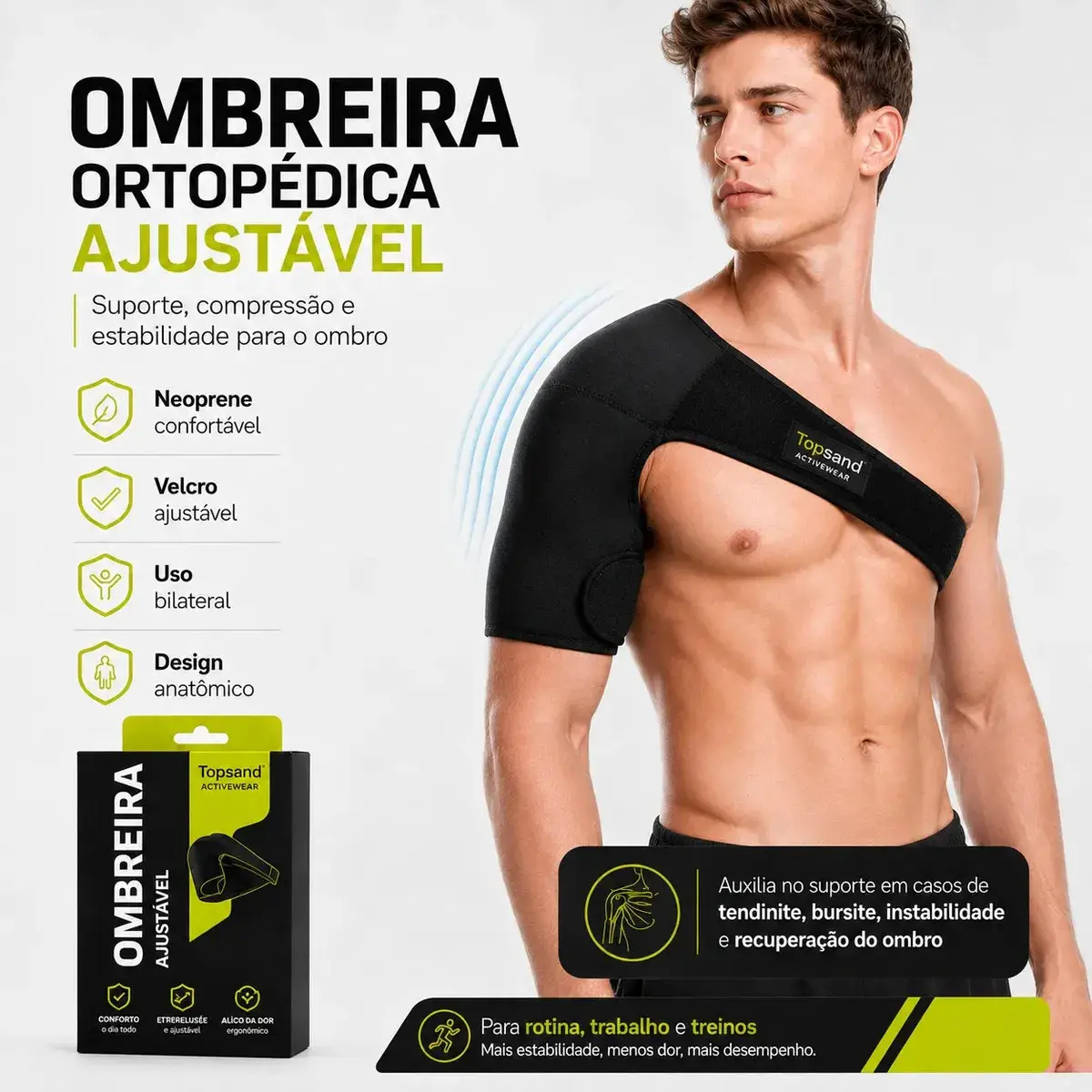 Ombreira Ortopédica Neoprene Suporte Ombro Ajustável Estabilizador Dor Tendinite Bursite Lesão Fisioterapia Reabilitação Esportes Musculação Academia Treino Direito Esquerdo — TOPSAND Activ