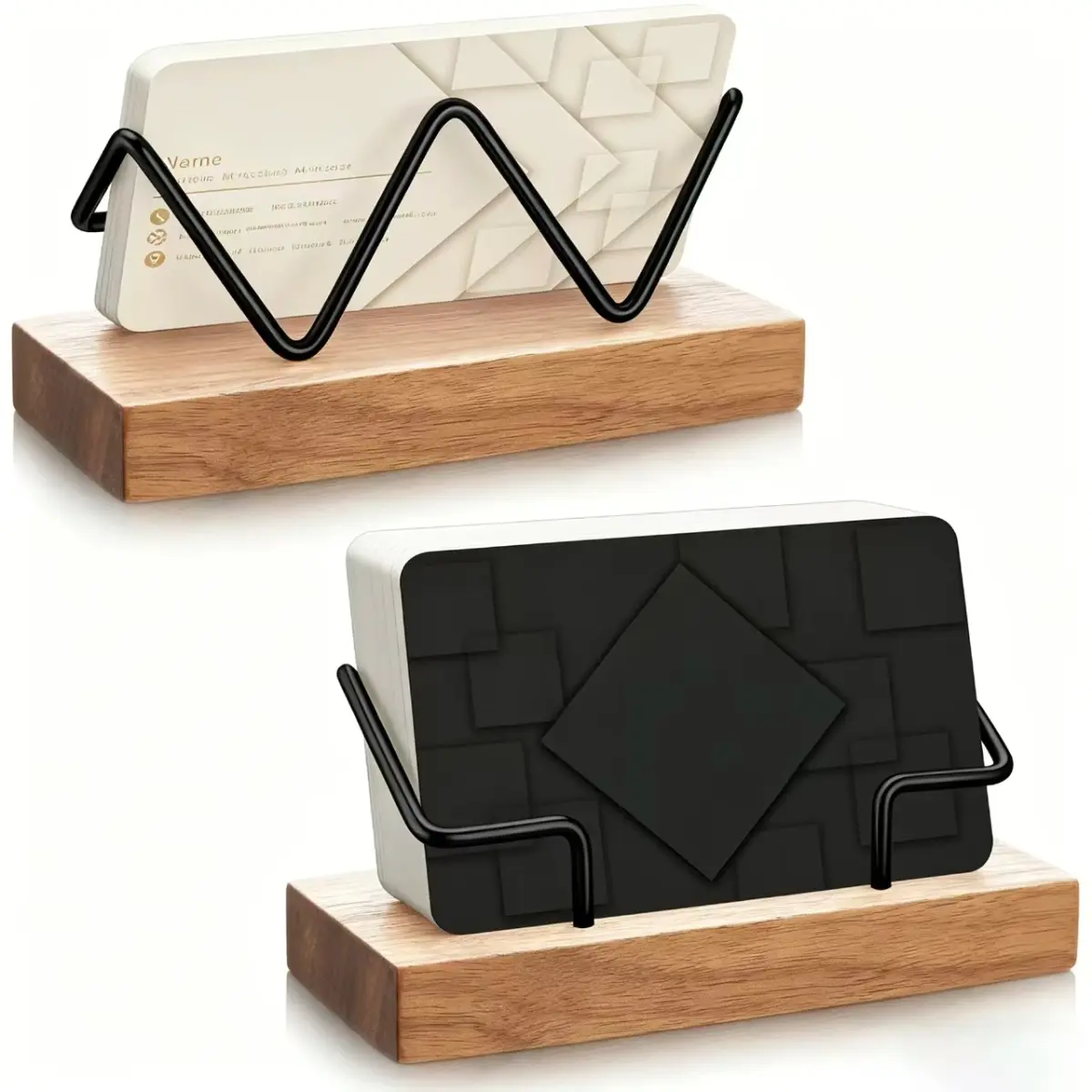 Porta-cartões de visita premium | Organizador de Mesa, Suporta Múltiplas Cartas, Acessório de Mesa, Construção Durável, Madeira e Metal Reciclados - 1