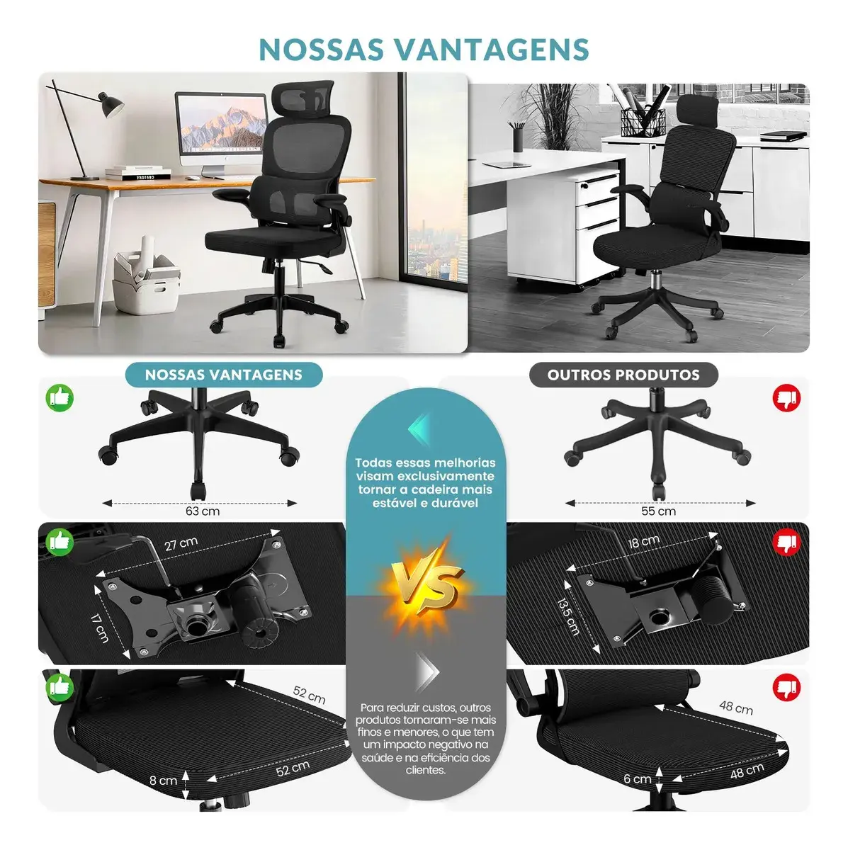Cadeira de Escritório Sweet Studio Ergonômica Preta, com Apoio de Cabeça e Suporte Lombar thumbnail 4