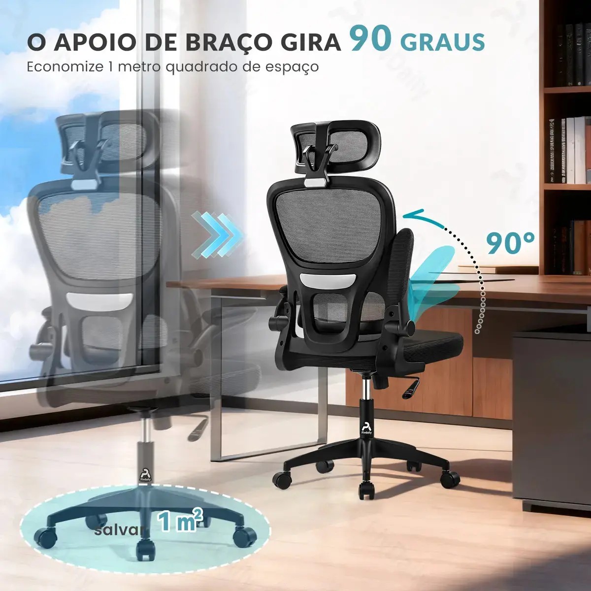 Cadeira de Escritório Sweet Studio Ergonômica Preta, com Apoio de Cabeça e Suporte Lombar thumbnail 6