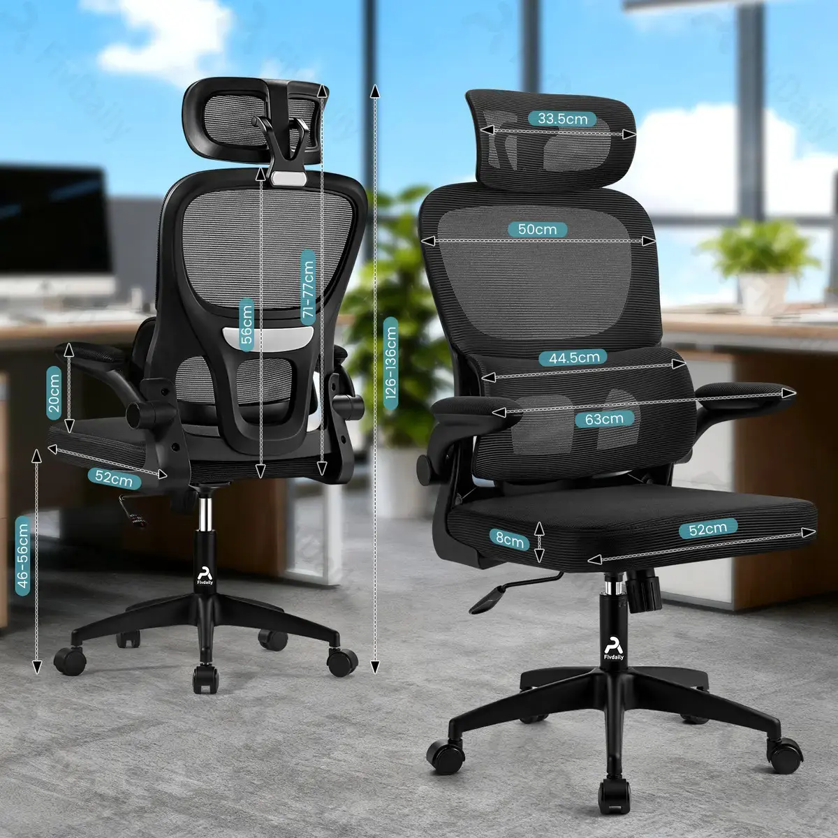 Cadeira de Escritório Sweet Studio Ergonômica Preta, com Apoio de Cabeça e Suporte Lombar thumbnail 7