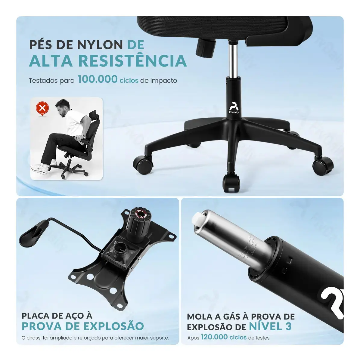 Cadeira de Escritório Sweet Studio Ergonômica Preta, com Apoio de Cabeça e Suporte Lombar thumbnail 8