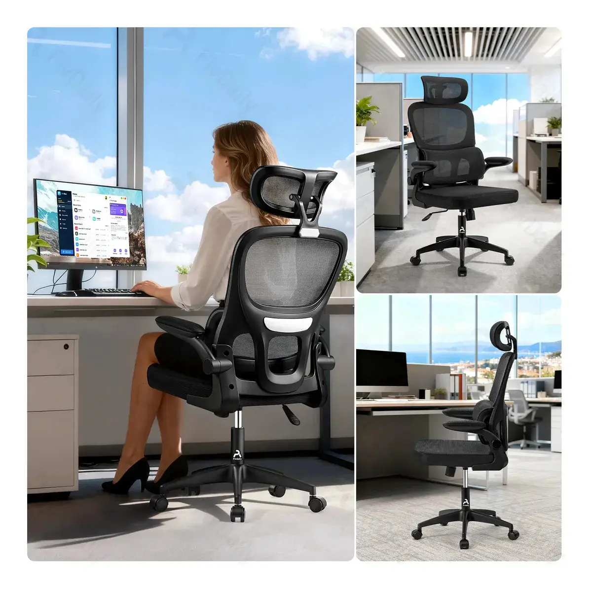 Cadeira de Escritório Sweet Studio Ergonômica Preta, com Apoio de Cabeça e Suporte Lombar thumbnail 9
