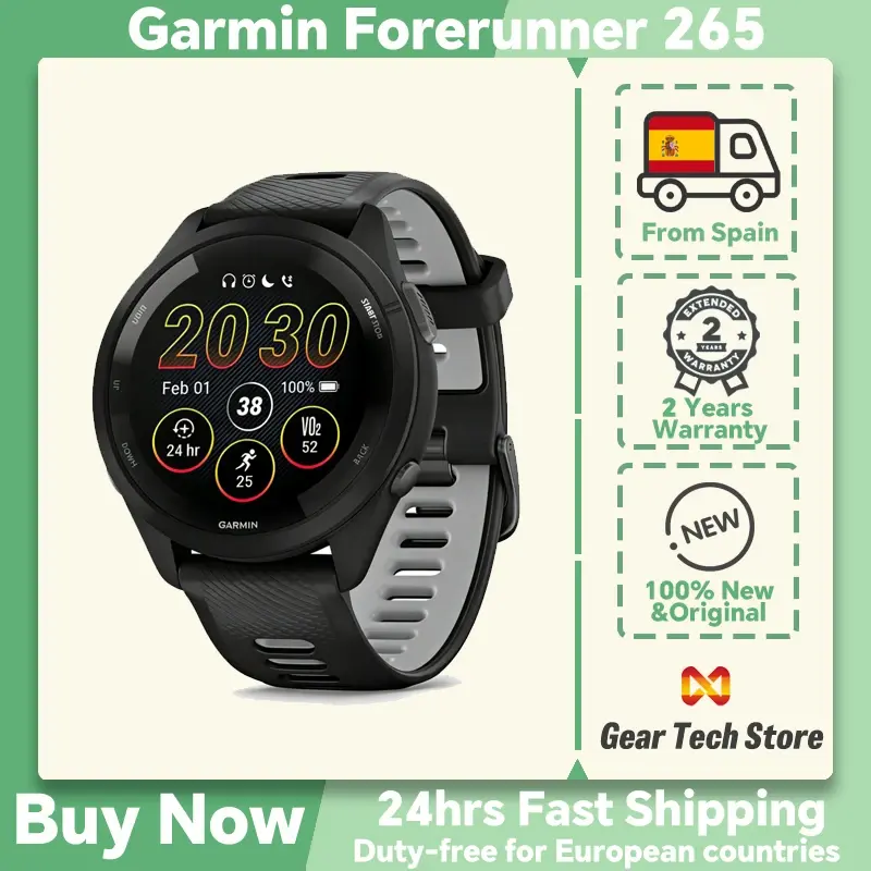 Relógio Esportivo Inteligente Garmin Forerunner 265 Estilo Básico, Tela Amoled de 1,3 Polegadas, Monitor de Atividades