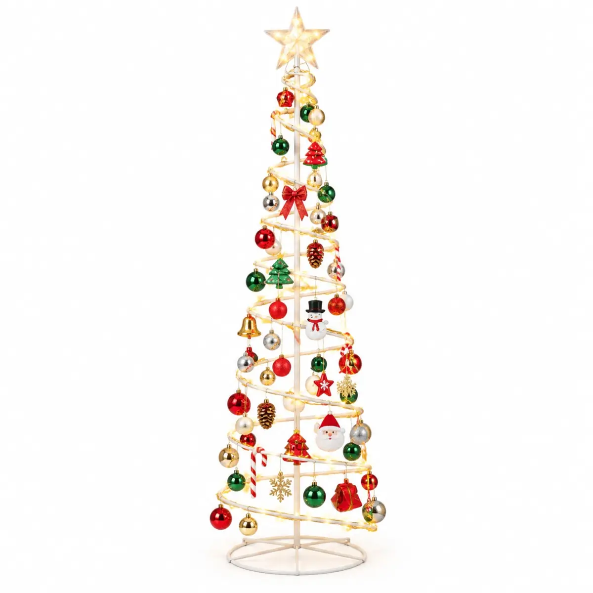 Árvore de Natal LED 1,80m Iluminada com Kit Completo de 31 Enfeites Natalinos, Estrutura Dobrável e Montagem Prática, para Sala, Quarto, Escritório, Loja, Recepção e Casa