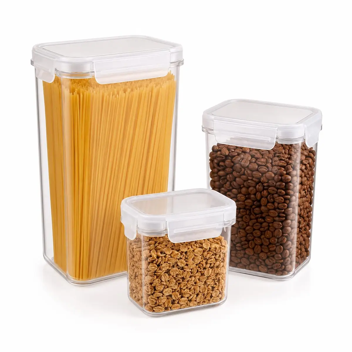 Pote Hermético Kit 3 Peças Retangulares 450ml 950ml 2100ml HABITARA HOME | Transparência para visualizar os alimentos, fechamento seguro, organização prática, ideal para despensa e armários