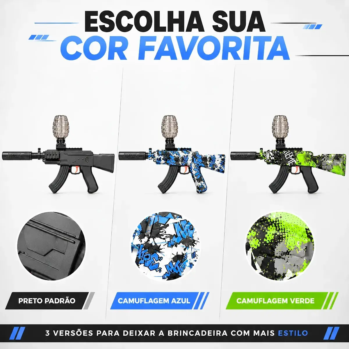 Arminha Brinquedo Ak47 Lançador Bolinhas Gel Recarregável Azul Camuflado thumbnail 2