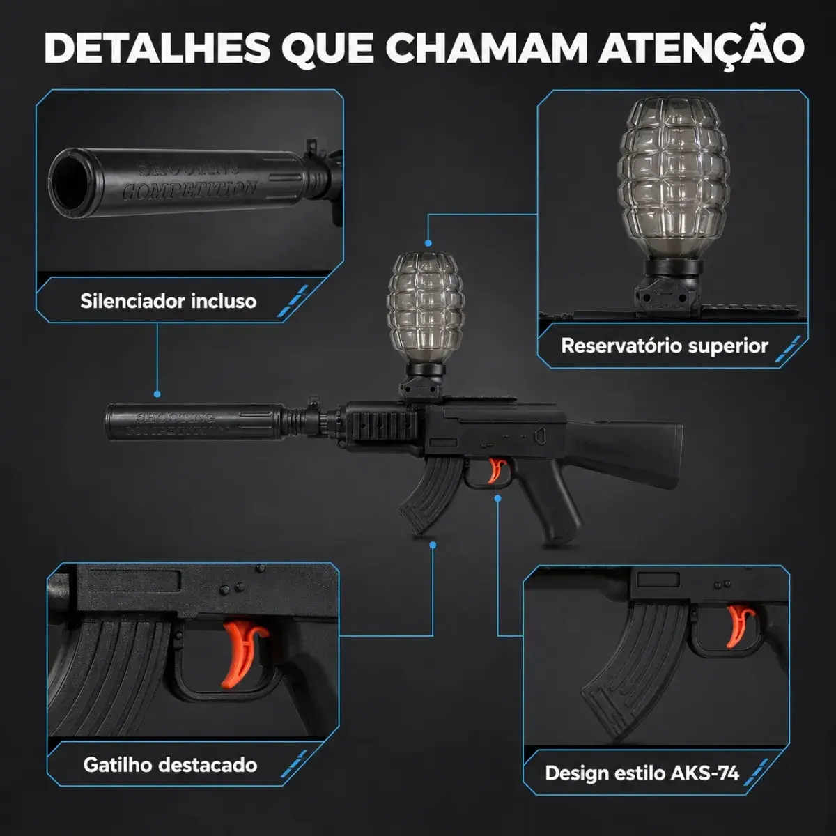 Arminha Brinquedo Ak47 Lançador Bolinhas Gel Recarregável Azul Camuflado thumbnail 3
