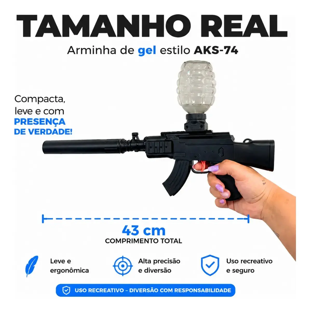 Arminha Brinquedo Ak47 Lançador Bolinhas Gel Recarregável Azul Camuflado thumbnail 5