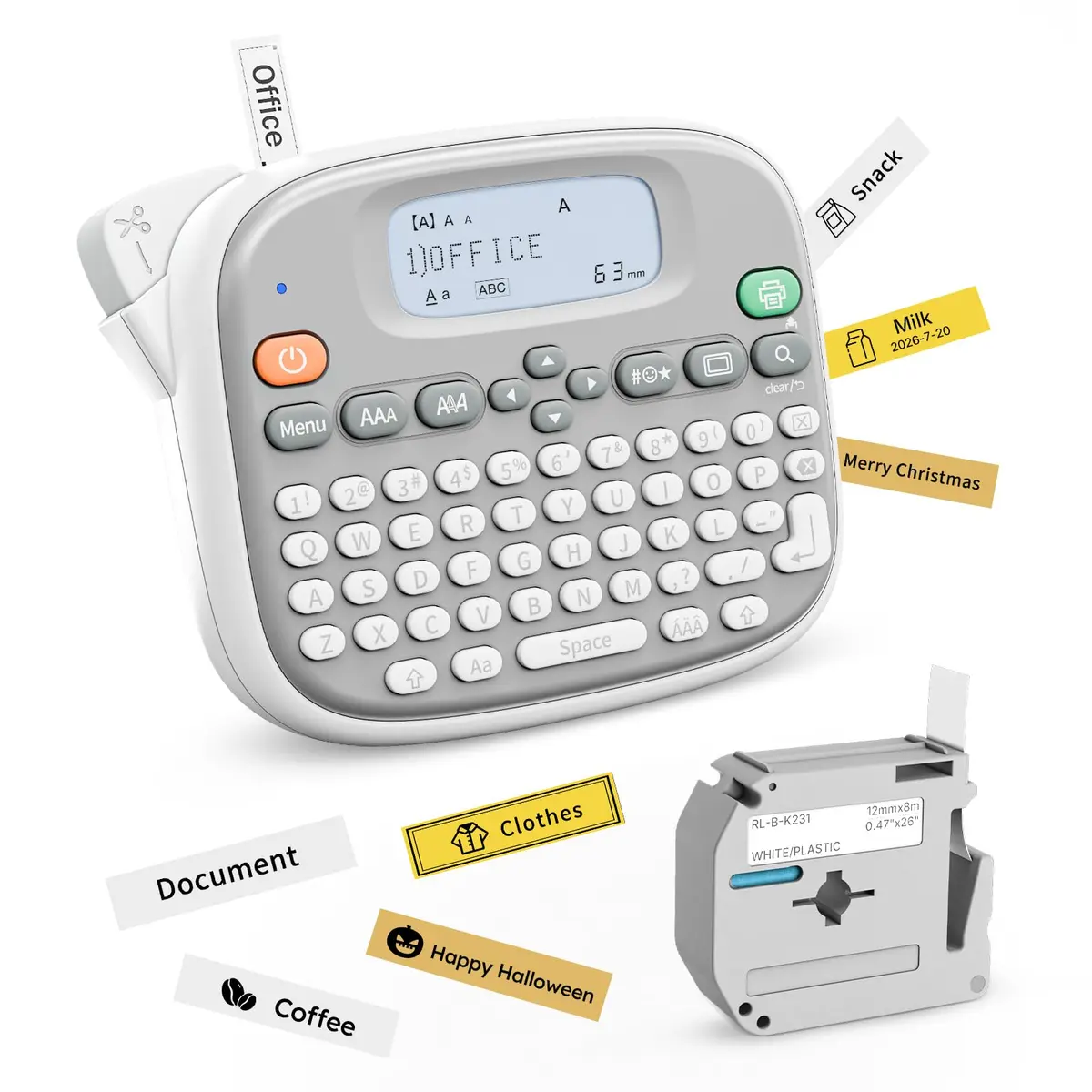Rongta Máquina de etiquetar com fita, máquina de etiquetar à prova d'água com teclado QWERTY, TM95 etiquetadora portátil de 12 mm para organização doméstica, escritório ou material escolar - 1
