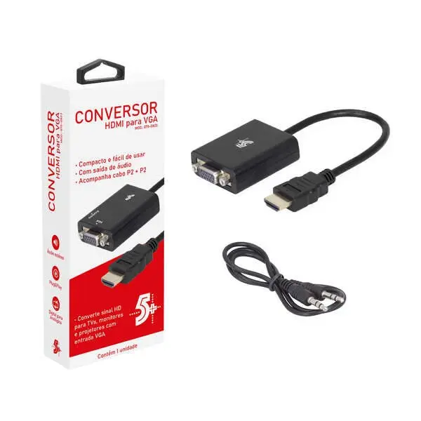 Cabo Conversor Adaptador Hdmi Para Vga Com Saída P2 Áudio - 1