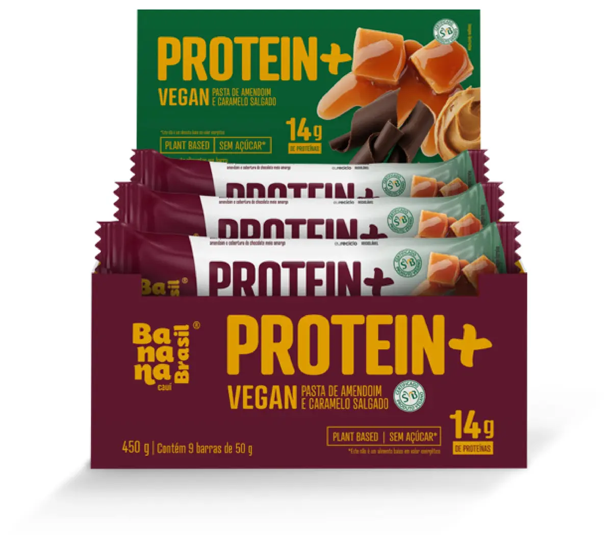 Banana Brasil Display Barra De Proteina Protein + Recheio De Pasta De Amendoim E Caramelo Salgado - 9 Unidades De 50G (450G)