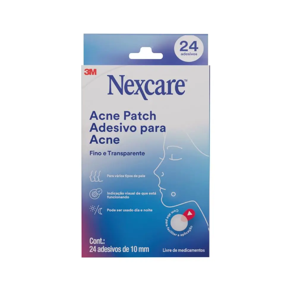 NEXCARE 3M Adesivo para Acne Fino e Transparente 24 Un. | Com Gel Hidrocoloide que Absorve a Secreção, Ideal para Vários Tipos de Pele, Com Aba para Facilitar Aplicação