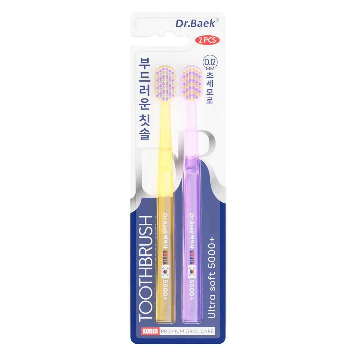Dr.Baek Escova de Dentes com 5000+ Cerdas Ultramacias de 0,12 mm, Kit com 2 Unidades