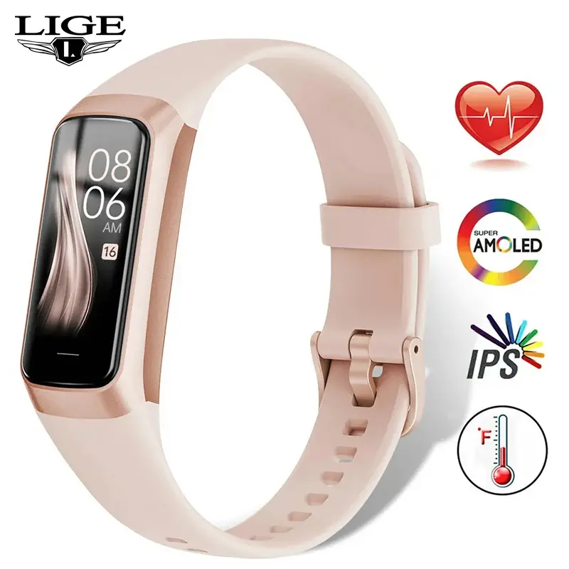 LIGE-Amoled relógio inteligente para homens e mulheres, smartwatch banda, monitoramento de freqüência cardíaca, pulseira inteligente impermeável, esporte fitness tracker, 1,1" - 1