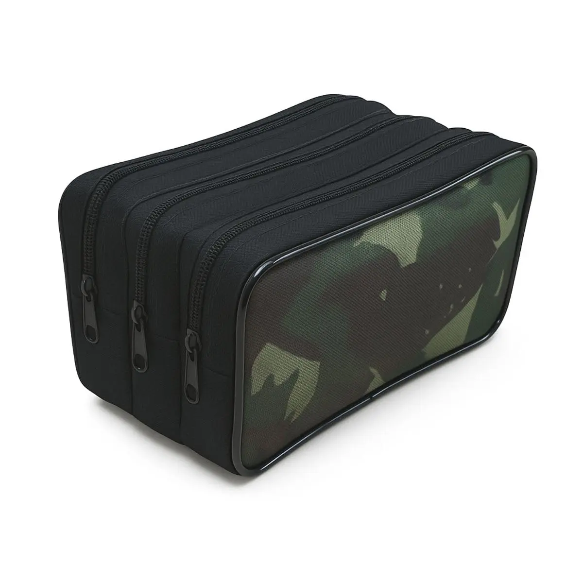 Estojo Escolar Triplo com 3 Compartimentos, Estampa Camuflado, Poliéster Resistente, Costura Reforçada, Grande Organizador - 1
