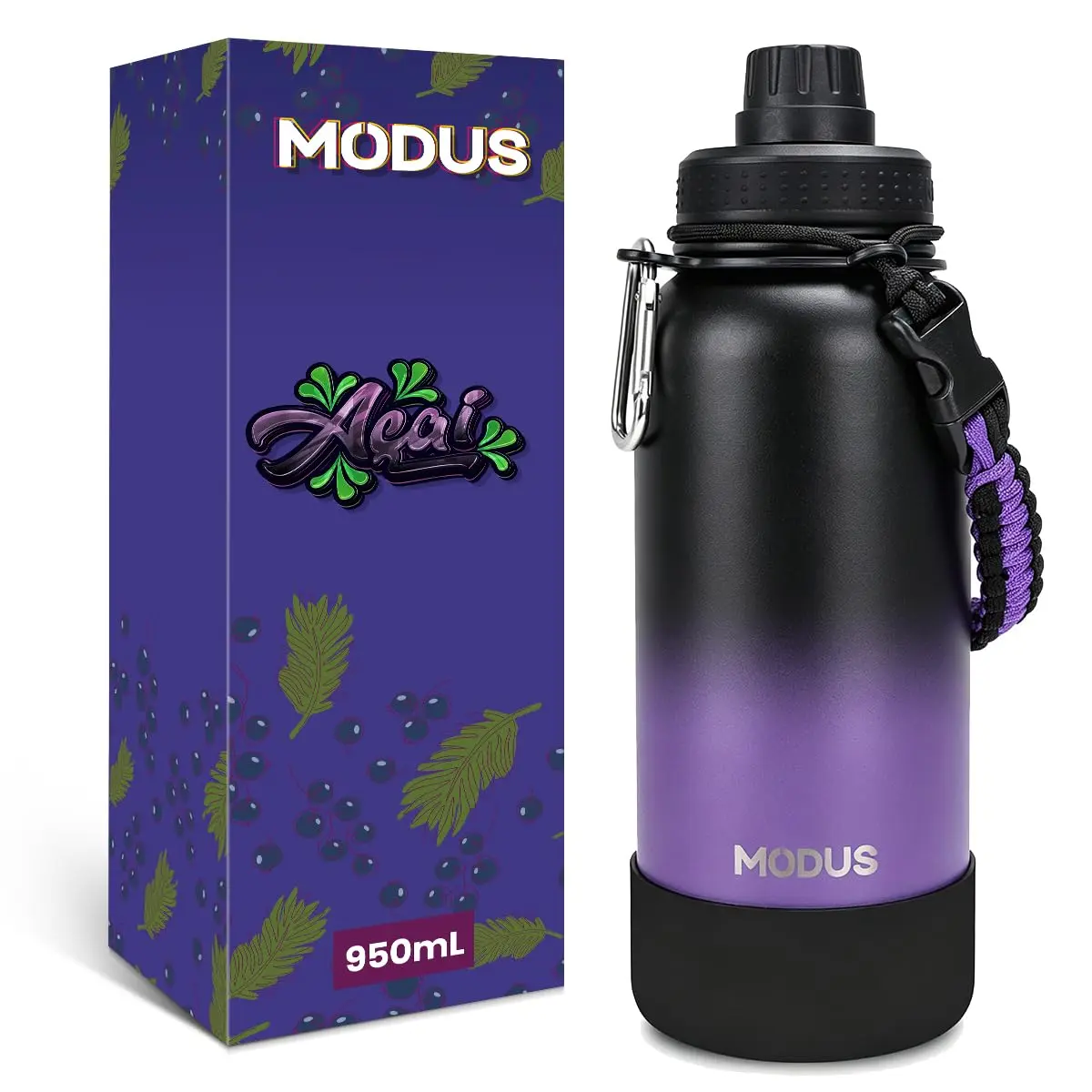 MODUS Garrafa Térmica Esportiva De Inox Com Isolamento A Vácuo 950ML | Gradiente Preto Roxo - 1