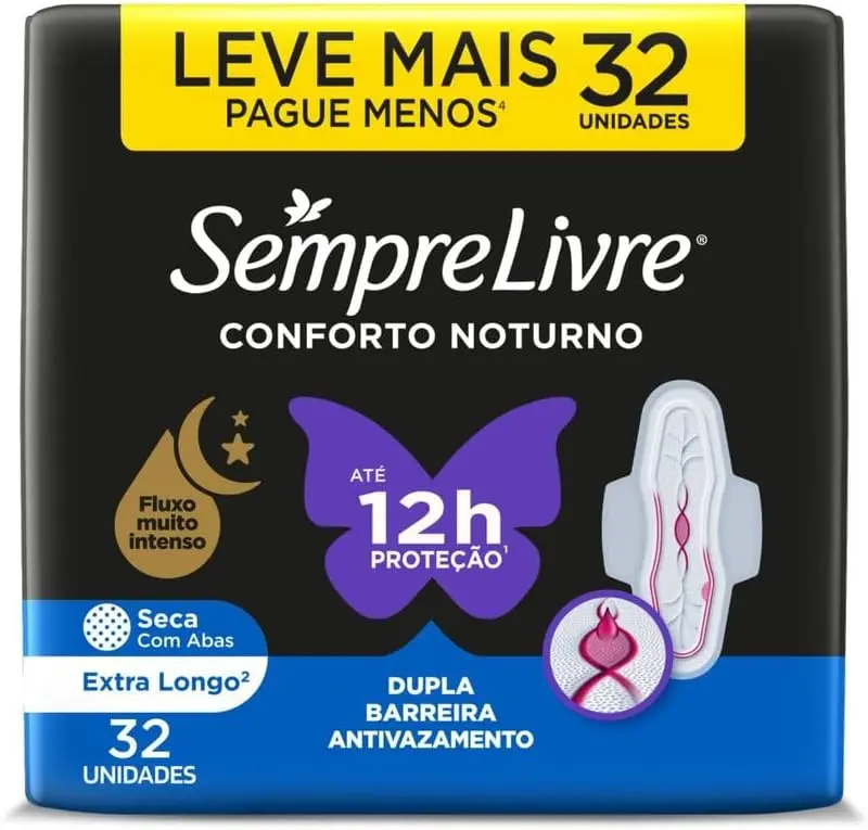 Absorvente Noturno com Abas Sempre Livre, Cobertura Seca, 32 Unidades - 1